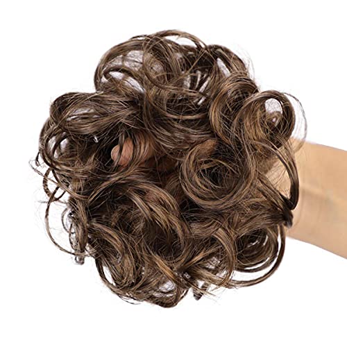 Messy Bun Hair Piece Hair Scrunchies Extension Curly Wavy Messy Synthetic Chignon for Women Updo Hairpiece (Light Auburn)