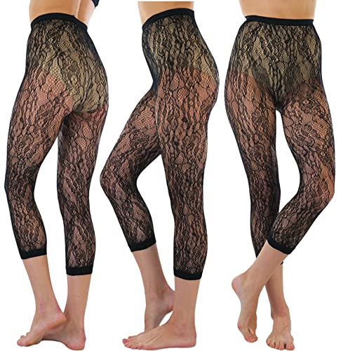 Image of ToBeInStyle Women's Single Floral Lace Fishnet Tights Footless & Stirrup Design
