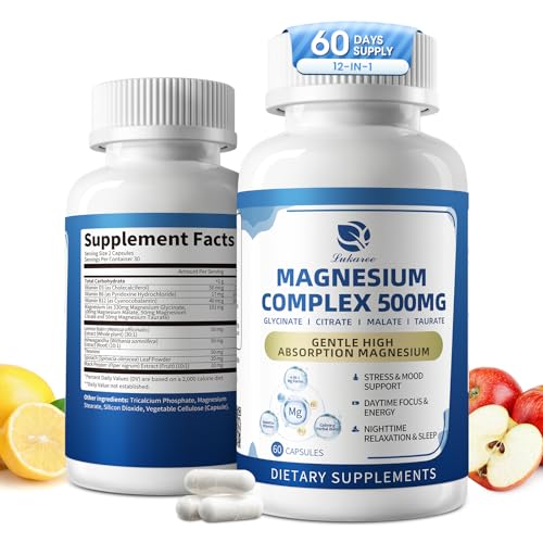 2 Pack Magnesium Complex for Women and Men 12-in-1 Magnesium Glycinate, Citrate, Malate, Taurate - Magnesium Supplement for Relaxation, Sleep & Focus, 60 Days Supply