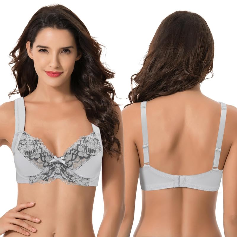 Curve Muse - Reggiseno da Donna Plus Size Unlined Underwire Lace con Cinghie Cushion