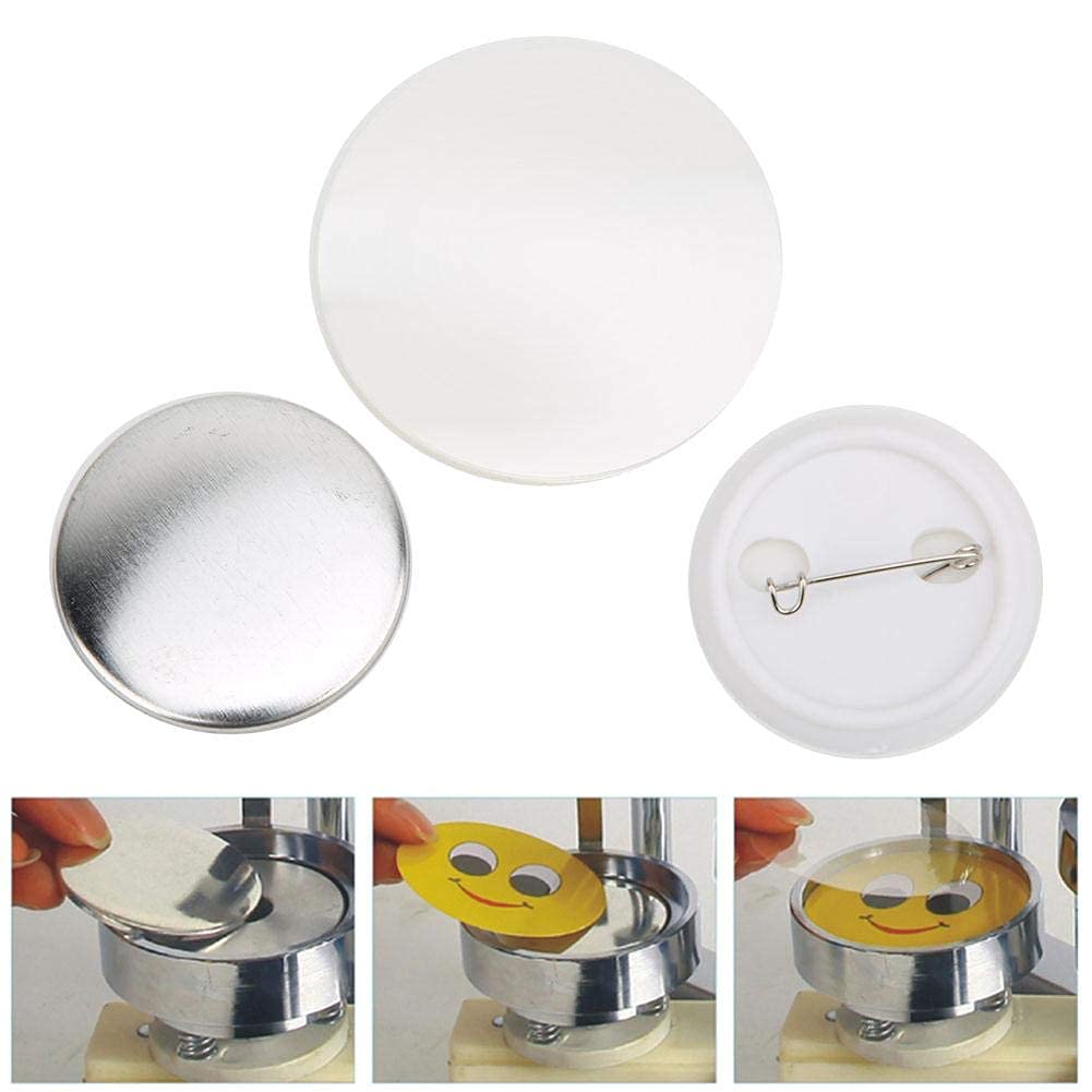 Abzeichen Button Pin Set, 37mm, 100 Stück, Runde Kunststoff Buttons zum Basteln, Transparent