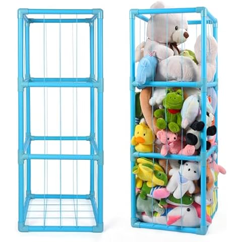 Essenhome Large Stuffed Animals Storage, Zoo Stuffed Animal Holder Space Save Vertical Stuffed Animals Storage PVC with Elastic Band and Net for Playroom Birthday Gift for Bedroom Nursery (Blue) Cover