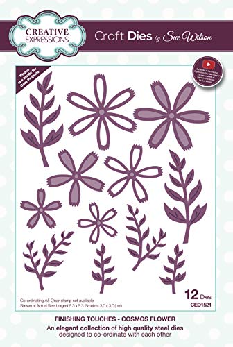 Sue Wilson CED1521 Finishing Touches Collection-Cosmos Flower Die Set, Metal, Largest 5.3 x 5.3 cm, Largest Die 5.3 x 5.3 cm