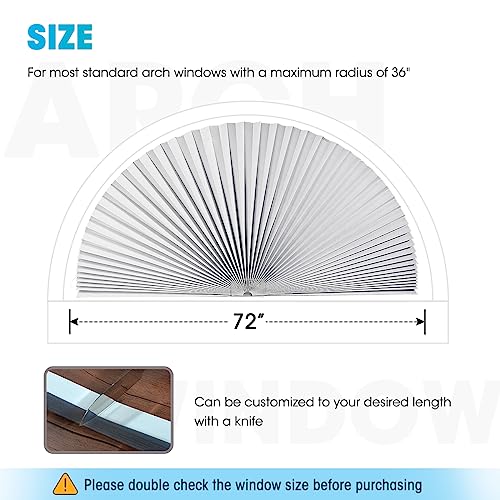 Pleated Shade Blinds for Semi-Circle Arch Window, Set of 2, Easy to Install, White