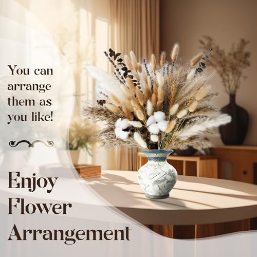 Kocat Natural Dried Flower Bouquet Pampas Grass, Cotton Stems, Rabbit Tails, Eucalyptus, Lavender and Wheat Rustic Boho Decor for Home Wedding Gift