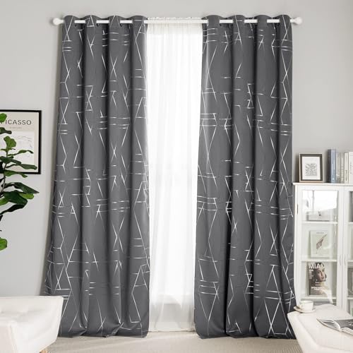 NICETOWN Cortinas opacas para dormitorio, triángulos, líneas abstractas, patrón geométrico, ahorro de energía, aislamiento térmico, cortinas opacas para patio Hall Studio (1 par, 132 x 241 cm, gris)