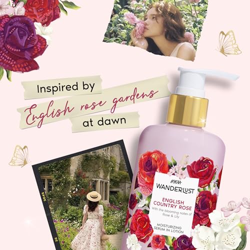 Image of Nykaa Wanderlust English Country Rose Moisturising Body Lotion, 250 ml |Rose blended with fresh Lily | Lightweight, Long-Lasting Hydration | Vegan, Paraben-Free I Suitable for All Skin Types