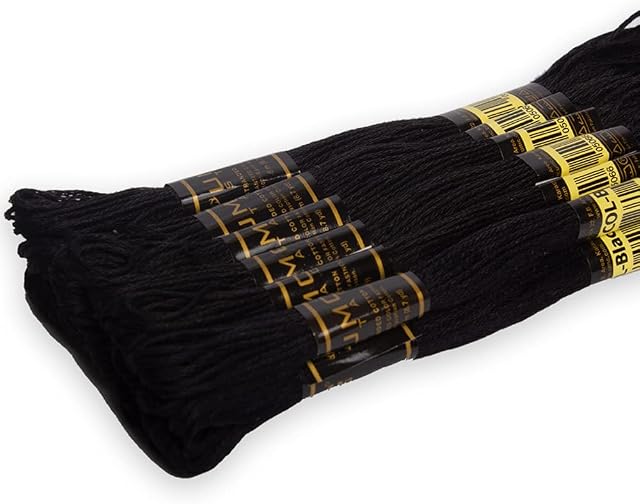 UMC STAG 12 Pieces Black Colour 310 Premium Embroidery Thread | 100% Egyptian Cotton Premium Skeins | Cross Stitch Embroidery Floss | Oeko TEX Certified Stranded Cotton (Black)