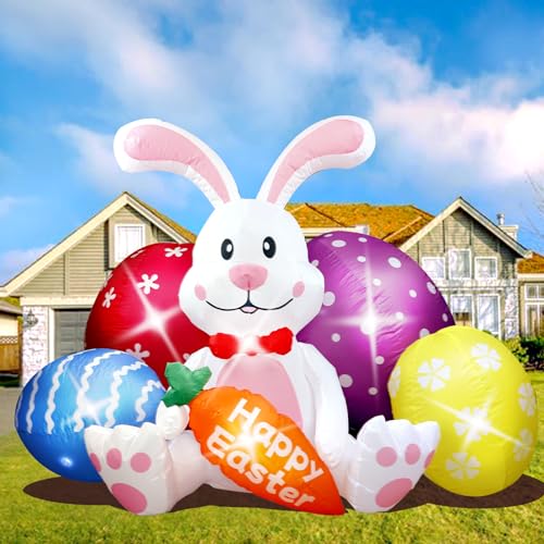 6.2FT Width Inflatables Easter Rabbit Outdoor Decor, Happy Easter Bunny and...
