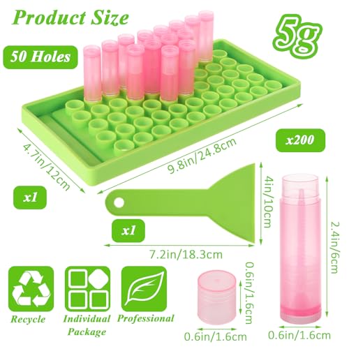 200PCS Plastic Lip Balm Tubes, Chapstick Tubes Empty, Lip Balm Containers with Filling Tray and Spatula, Rotating Type Refill Lip with Cap for DIY(5ml/5g, Pink)2