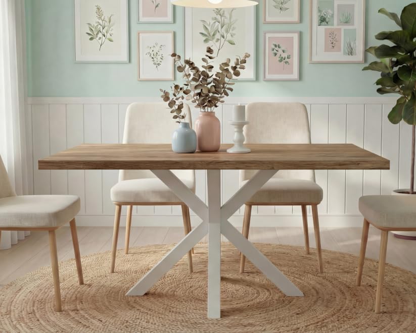 Table de salle à manger design moderne en chêne et métal