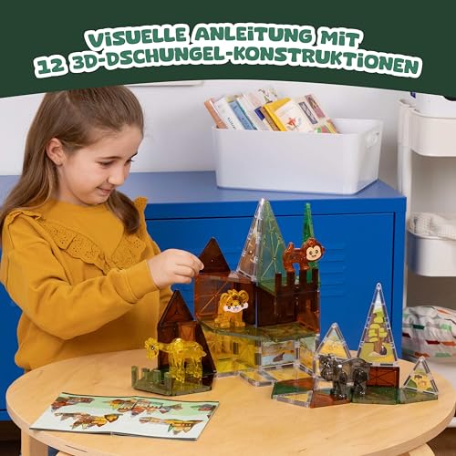 BONNYCO Magnetische Bausteine Kinder mit Tierfiguren 50 STK. Magnet Bausteine mit Illustrationen, Pädagogische Magnetic Tiles. Geschenke für Kinder, Magneten Spielzeug Jungen Mädchen, Weihnachten