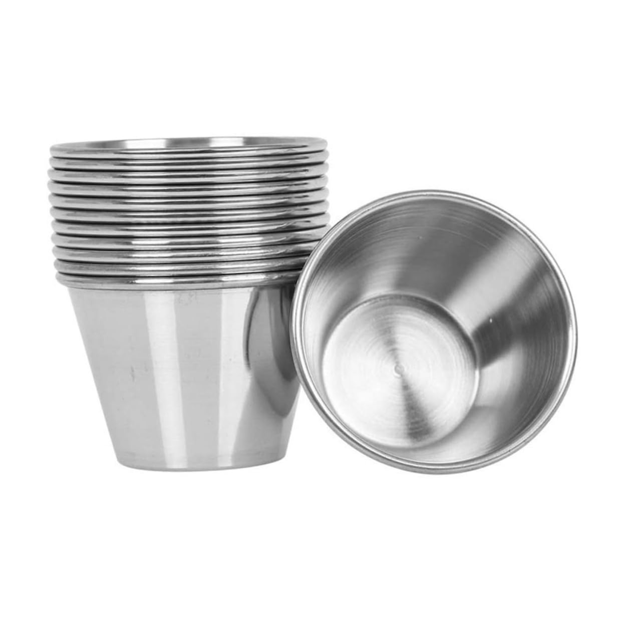 Mikinona Stainless Steel Sauce Bowls Dipping Condiment Cups Small Round Metal Cups for Easy Clean