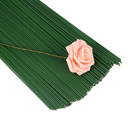 Anawakia Hilo de hierro de flor verde Stem Wire Floral Stem - Hilo para ramos - Hilo de hierro - Hilo de flor de calibre - Envase Florista - 40 cm (50 unidades) Cover