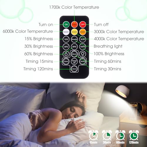 Image of Rossesay 1 Piece LED Wall Lights with Remote, Wall Sconces Lamp Rechargeable Battery Operated Bed Light with 4 Color Temperatures Magnetic Ball 360 Rotation Touch Control for Home Bedroom