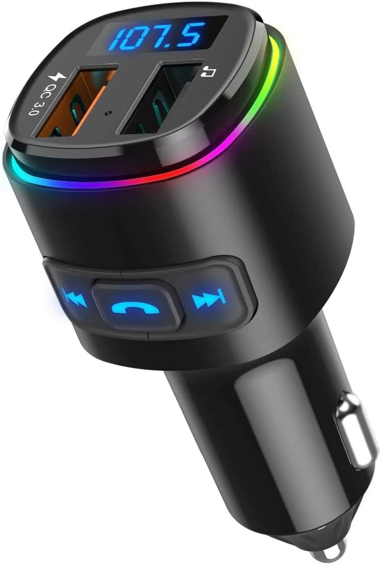 Upgraded Criacr V5.0 Bluetooth FM Transmitter for Car, QC3.0 Charge & 7 RGB Color LED Backlit Wireless FM Radio Car Adapter, Support Siri Google Assitant, U Disk, SD Card, Hands-Free Calls Kit Upgraded Criacr V5.0 Bluetooth FM Transmitter for Car, QC3.0 Charge & 7 RGB Color LED Backlit Wireless FM Radio Car Adapter, Support Siri Google Assitant, U Disk, SD Card, Hands-Free Calls Kit