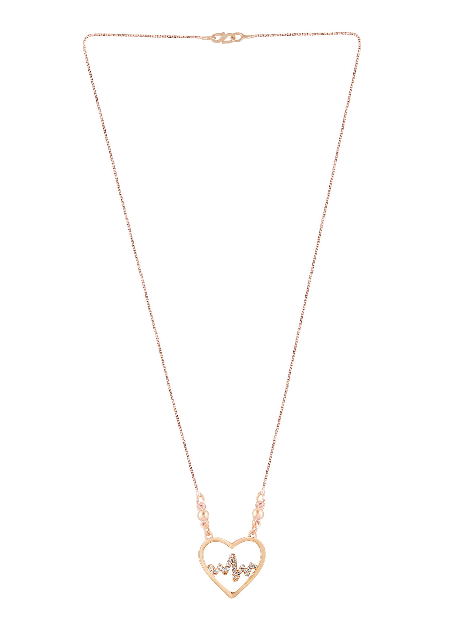 ZAVERI PEARLS Rose Gold Cubic Zirconia Heartbeat Inside Heart Frame Chain For Women-ZPFK10715 (B0B49SR3JW) Amazon Price History, Amazon Price Tracker