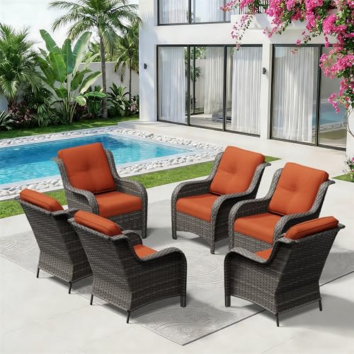 Image of 6 Piece Outdoor Wicker Patio Furniture Set, Patio Chairs Set with Thickened Olefin Cushions, High Back and Deep Seating, Hand-Woven PE Rattan for Porch, Deck