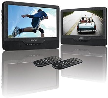 9" Inch Dual Screen In-car Portable DVD Player - Black , Two 9" screens, Rechargable, In Car, Remote, USB, Car mounting kit