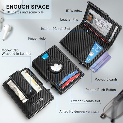 Airtag Wallet for Men,with Money Clip 10 Cards Metal Case Smart Slim Pop Up Credit Card Holder Flip with Magnetic Closure RFID Blocking Wallet with Gift Box2