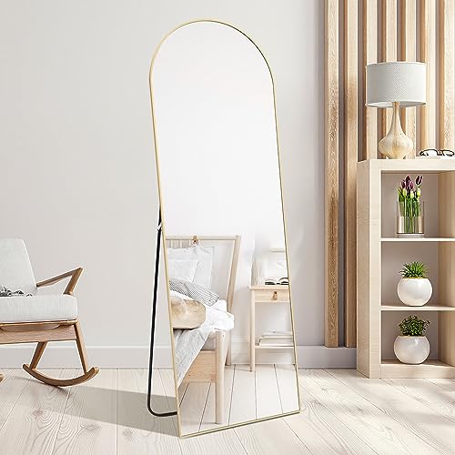 VVK Arched Full Length Free Standing Mirror, 64 * 21inch Large Full Body Mirror for Wall,Black/Gold Mirror Standing Mirror for Bedroom/Living Room,Gold