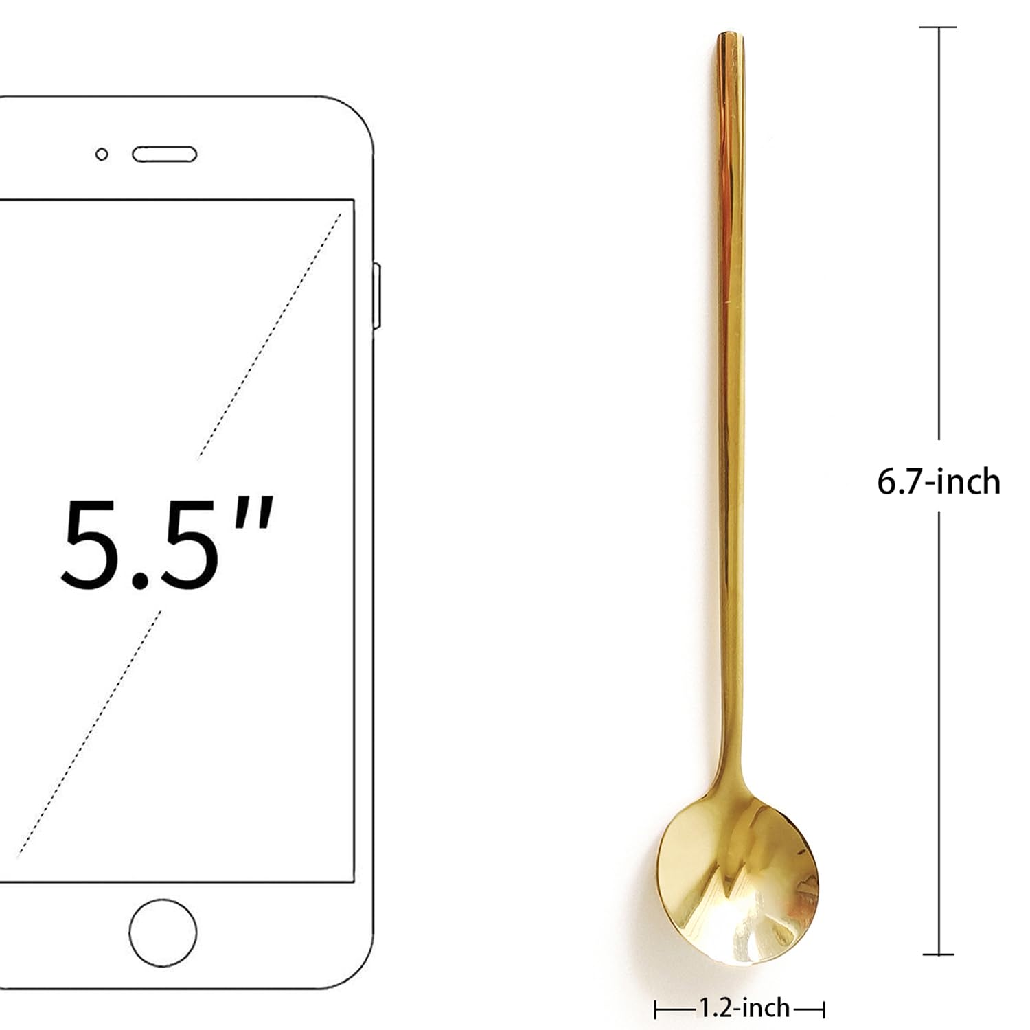 Cucharas de café de mango largo de 6.7 pulgadas, cucharas de té doradas, cucharas de acero inoxidable (paquete de 5)