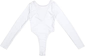 Hularka Womens Onepiece Long Sleeve Deep Vneck High Cut