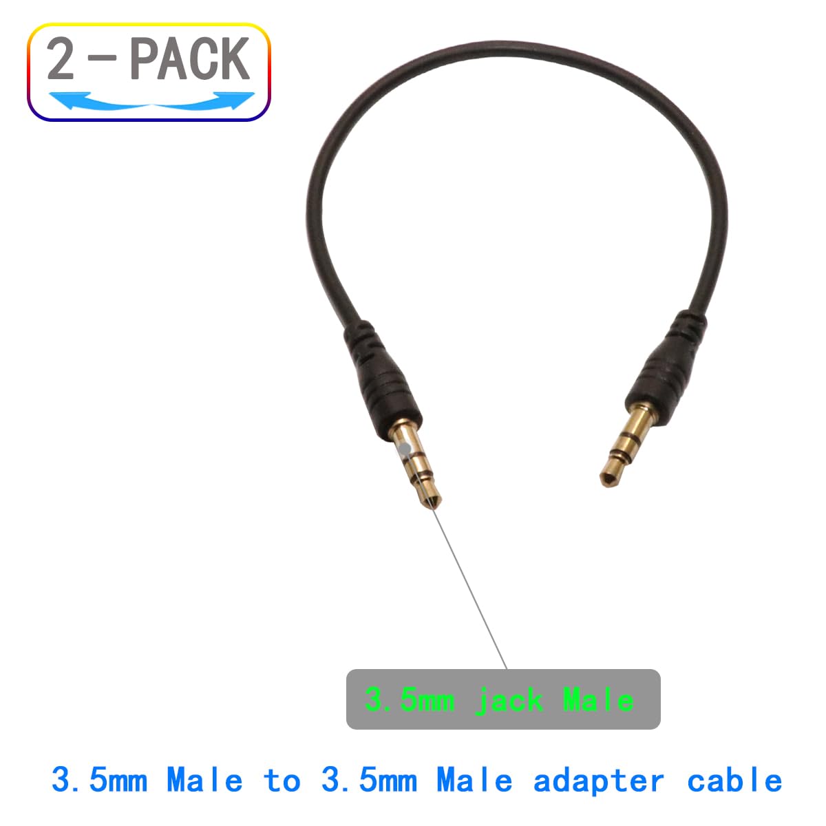 Audiokabel, 3,5 mm Stecker auf Stecker, 195 mm Länge, vergoldete Anschlüsse, 2 Stück, Schwarz