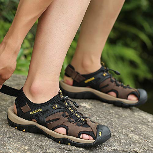 Sandals For Men Closed Toe Men's Hiking Black Brown Yellow Size Mens Leather Summer Flip Flops Slippers Shoes Male Shoe Man Casual Dress4