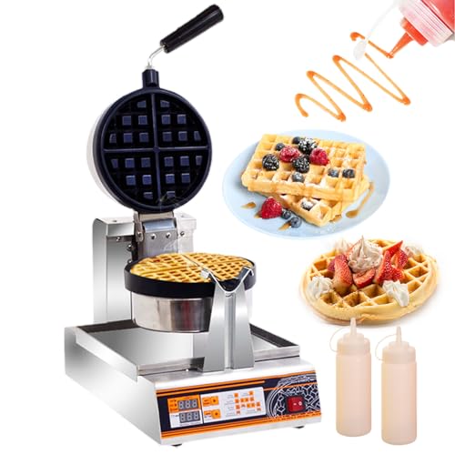 lilishangmao Gofrera Eléctrica De 1200 W con Molde De 2 cm De Profundidad. Gofrera Antiadherente con Rotación De 180° Y Pantalla Digital. Ideal para Desayunos Comerciales Y Domésticos
