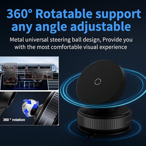 Image of DETACHI Universal Car Dashboard Mobile Phones Holder Mount Upgraded, 360 Degrees Rotation Vaccum Magnetic Accessories, Quick Install, Secure Grip for Interior Compatible with All Smartphones (Black)