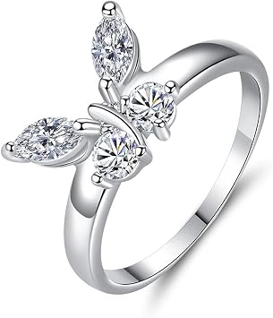 925 Sterling Silver Imitation Diamond Stackable Ring Cute Butterfly Ring Marquise Cut Cubic Zirconia for Lady Ring F082 6