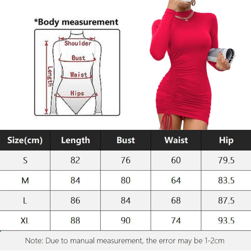 Robe Moulante à Manches Longues Sexy Chic pour Femmes - Mini Cordon De Serrage Plissée Courte Décontractée - Mode Élégante pour Soirée Cocktail Party Automne Hiver