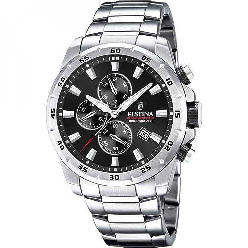Festina Herren Uhr Analog aus Edelstahl 316L - Quarzwerk - Chronograph - Kalender - Mineralglas mit hoher Widerstandsfähigkeit - Wasserdicht bis 10 ATM - Casual F20463/4 Chrono Sport