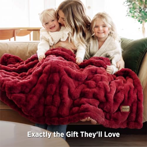 Image of Bedsure Fluffy Bubble Faux Fur Throw XL Blanket, 50 inchx70 inch, Red