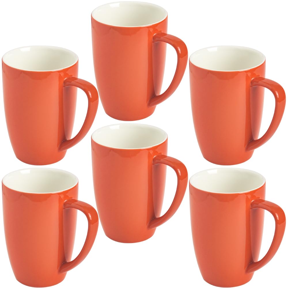 homEdge Porcelain Mug Set, 16 Ounces Cup for Tea, Latte, Mocha, Hot Chocolate, Set of 6, Orange