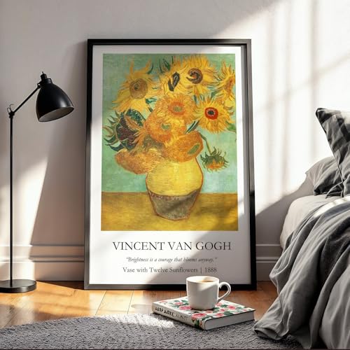 Image of Waltractive Vincent Van Gogh Paintings Framed Poster with Beautiful Quotes - Available in 33x22 and 48x33 CM - Classic Art Poster with sleek Black Frame - Elegant Home and Office Decor (Vase with Twelve Sunflowers, 9x13 Inch, Framed)