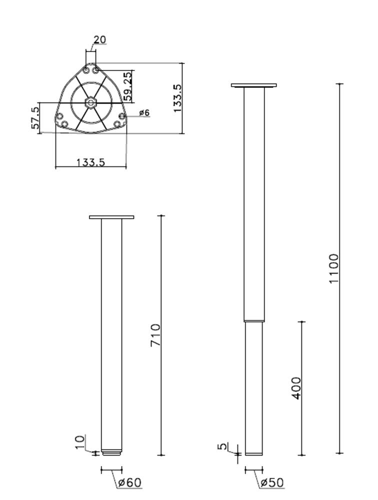Gedotec Patas para Muebles Acero Inoxidable, Patas de Mesa Ajustables en Altura + 330 mm, pie de Mesa de Metal Force, Altura Ajustable 710-1100 mm