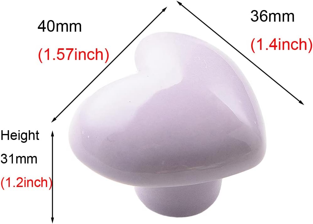 HUAMULAN 15PCS Glossy Ceramic Knobs Heart Shape Cabinet Dresser Pulls Door Handles Cupboard Wardrobe Drawer,Purple
