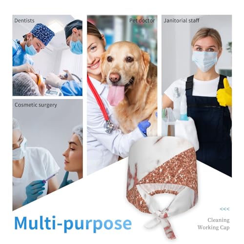 Image of Cute Pug Dog Print Working Cap Scrub Cap with Sweatband,Adjustable Fashion Bandage Tie Back Hat Headwear for Women Men