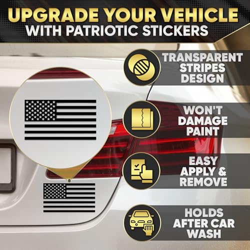 Image of Transparent Black American Flag Vinyl Decal for Car - 1 Pair 5 inchx3 inch | Matte Black Finish, Reverse Pair | UV-Proof, Waterproof US Flag Stickers | Patriotic Decals for Truck, SUV, Motorcycle, Laptop