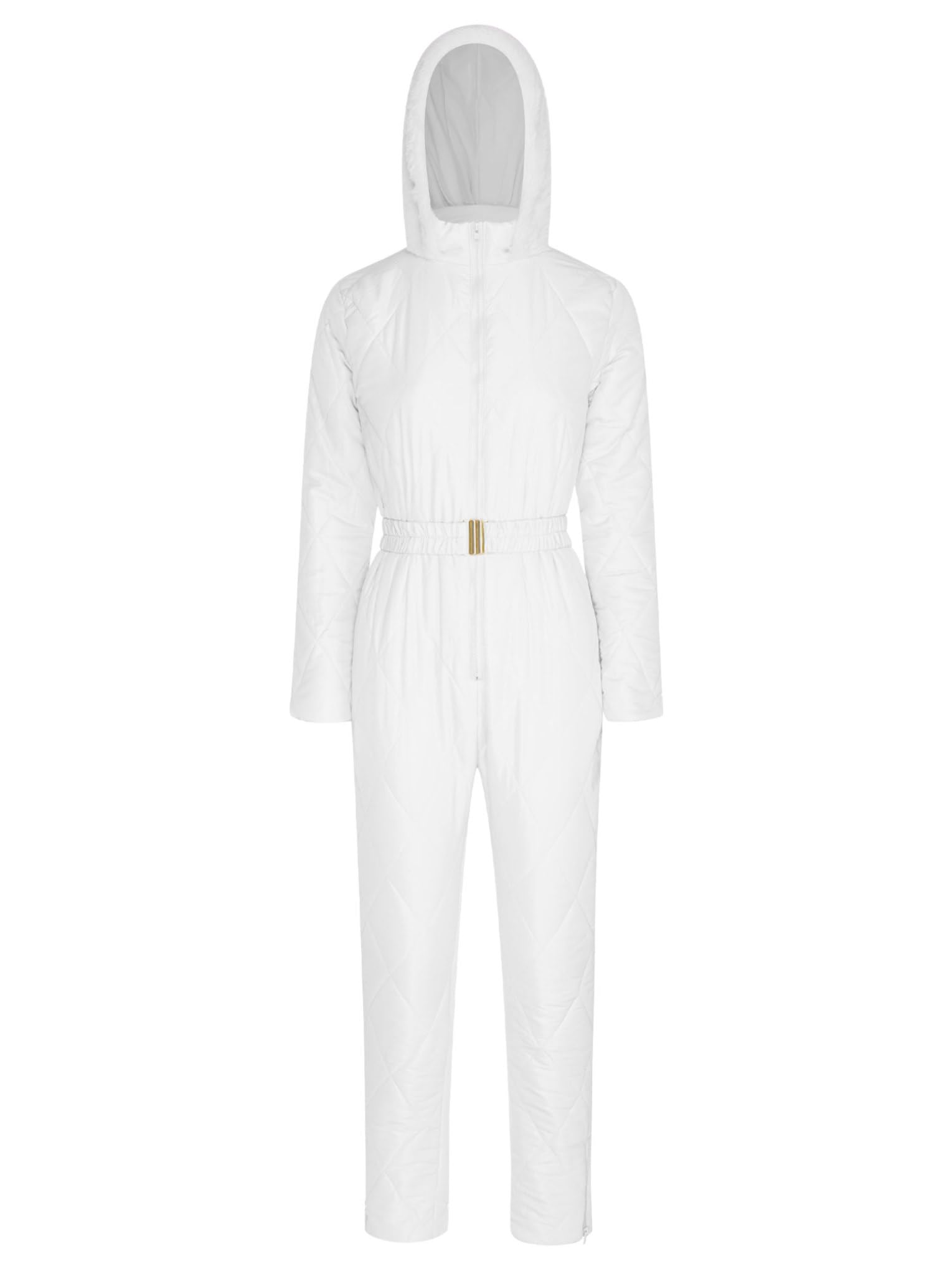 Tute da Neve Donna Salopette Snowsuit Un Pezzo Tutina con Cappuccio Impermeabile Antivento Overall Jumpsuit da Sci Completo Sportivo Bianco XXL