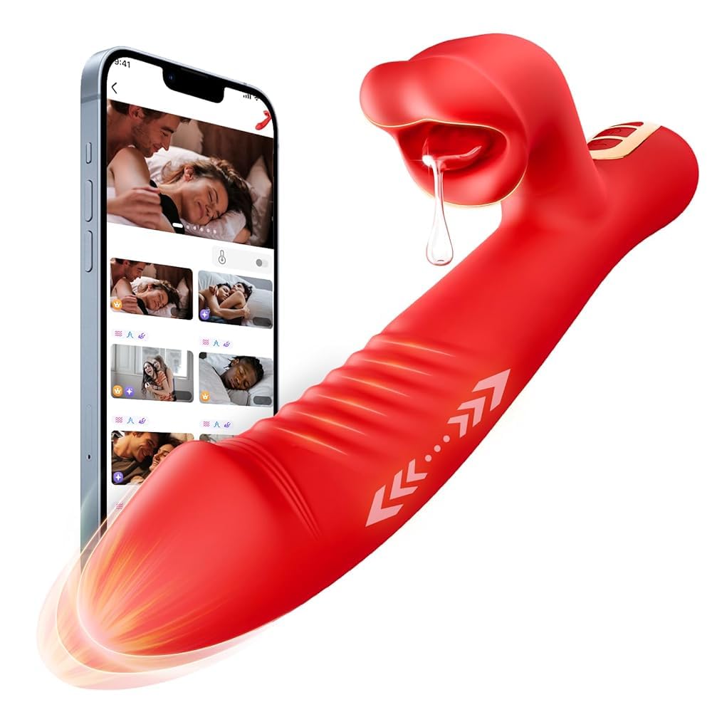 Thrusting Vibrator Dildo Sex Toys - Adult Toys for Women Sex Toy G Spot Vibrators 5 Thrusting &amp; 10 Vibrating &amp; 5 Licking Dildos Women Adult Toy Clitoral Nipple Anal APP Control Nipple Weight