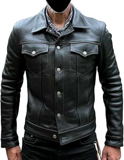 Mens Black Leather Jacket Casual Wear - Chaqueta De Cuero De Moto | Trucker Black