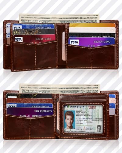 Image of Artpaxy Mens Wallet Bifold Genuine Leather RFID Blocking Wallet for Men with 1 ID Window 15 Card Holders 2 cash pockets 1 Gift Box