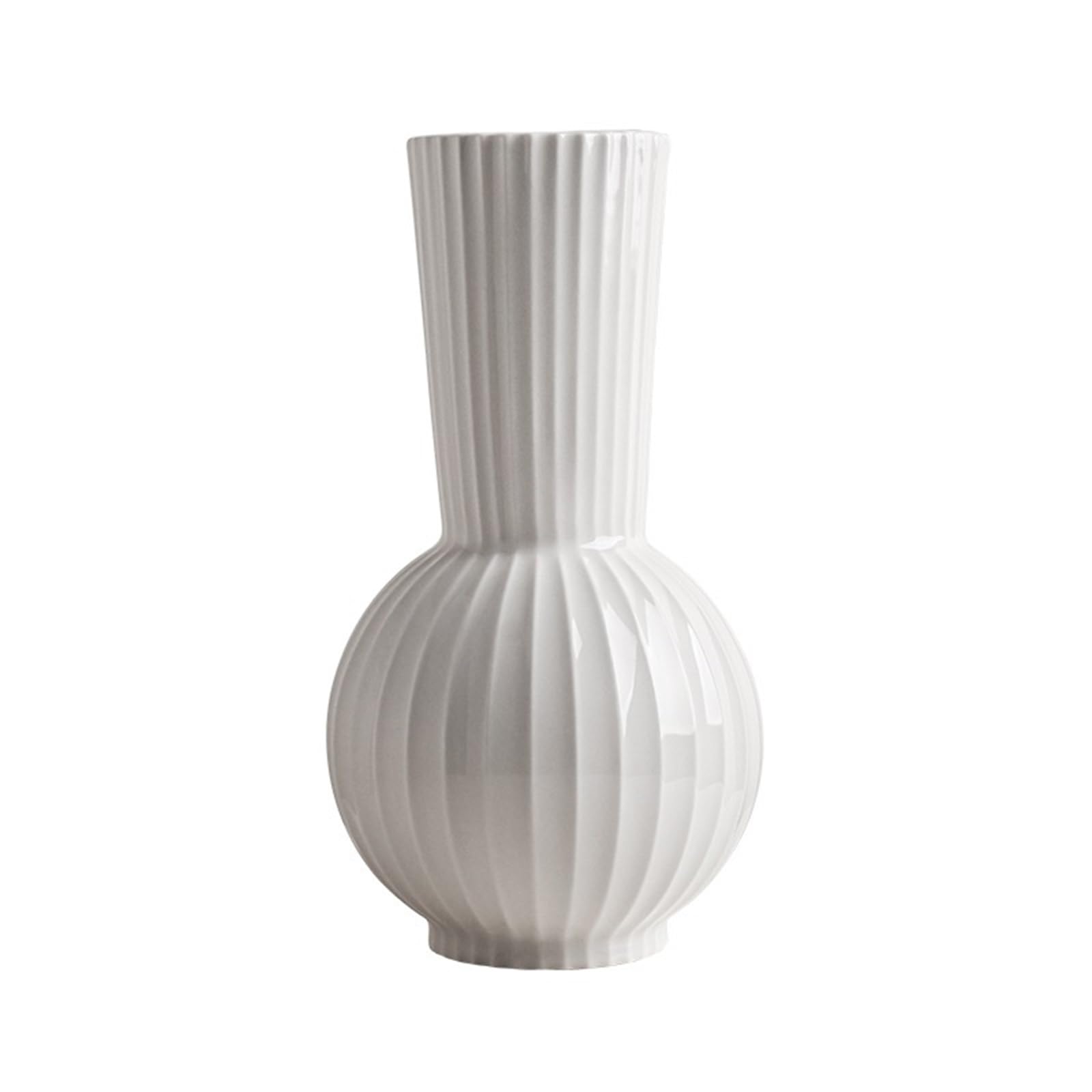 Weiße Keramikvase, Boho-Dekor, Bauernhaus-Dekovase, gestreifte Dekoration, moderne Vase für Wohndeko, Wohnzimmer, Eingangsbereich, Hochzeit(L)