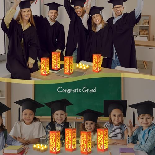 Image of Rossesay 6 Pcs Graduation Table Centerpieces Boxes Class of 2026 Graduation Lanterns for Centerpieces with LED Candles Congrats Grad School College Photo Props for Party Table Decoration (Orange)