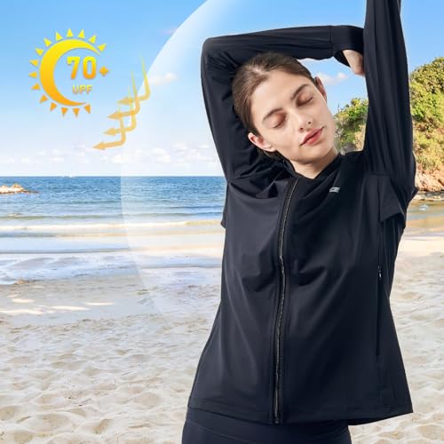 Commollis Sun Protection Clothing Women - Long Sleeve Zip Up Hoodie Women for Running, Athletic Hiking Jacket Sun Shirt2