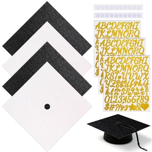 Graduation Cap Topper Base Kit 2026-350g Ultra-Thick Glitter Cardstock with Gold Letter Stickers - Pre-Cut Mortarboard Insert for DIY Decoration & Keepsake Frame