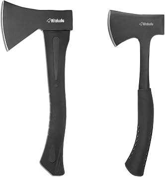 Hitdudu Camping Hatchet 2Pack, 14" Camping Axe + 13" Camping Hatchet, Forged Carbon Steel Heat Treated Hand Maul Tool with Sheath